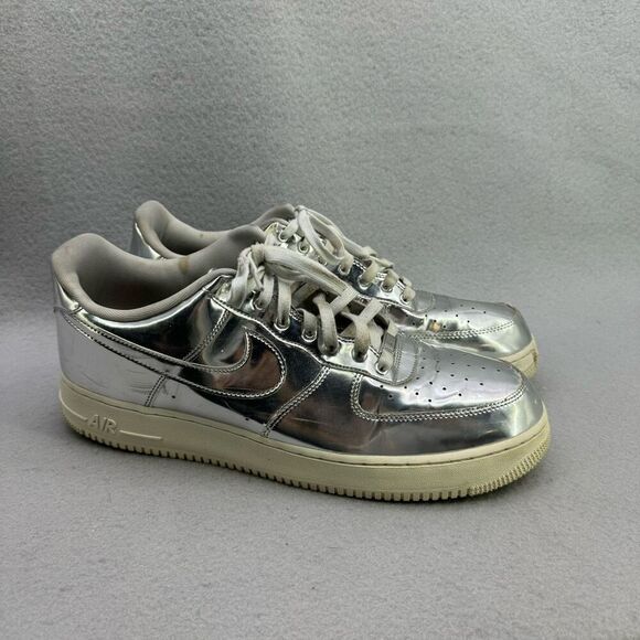 Nike Mens Silver Air Force 1 SP Liquid Metal Metallic Chrome Athletic Sneaker Sh - Picture 4 of 11